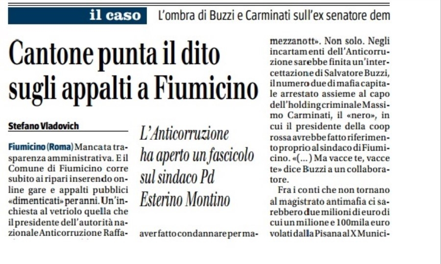 Mafia Capitale, Montino replica a Il Giornale