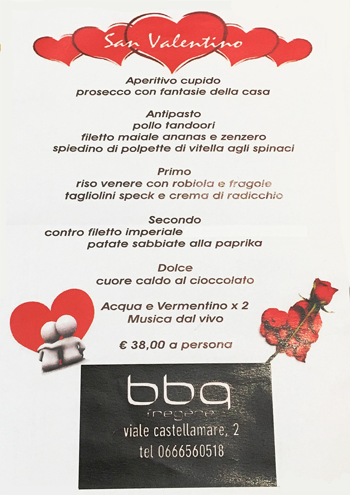 Menu San Valentino BBQ 2017