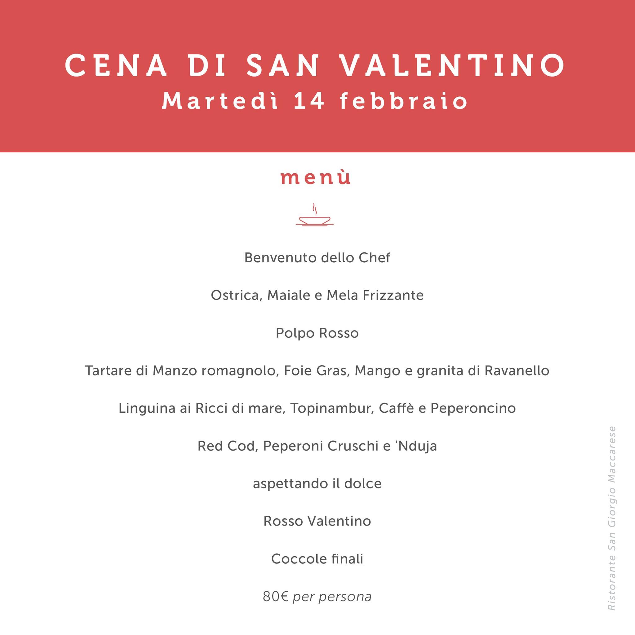 Menu San Valentino San Giorgio 2017
