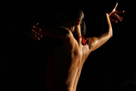 Flamenco dancer Sara Baras performs during the filming of "Flamenco, Flamenco" directed by Spanish director Carlos Saura and photographed by Italian Vittorio Storaro in the Andalusian capital of Seville November 10, 2009. REUTERS/Marcelo del Pozo (SPAIN ENTERTAINMENT SOCIETY)