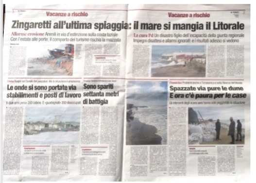 Erosione Fregene in prima pagina sui quotidiani nazionali - Fregeneonline.com
